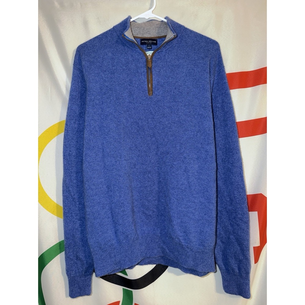 Peter Millar Collection Cashmere 1/4 Zip Sweater Mens Large Blue Pullover